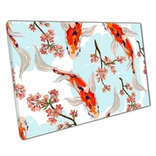 Koi Carp Cherry Blossom Digital Canvas Art Print for Home Office Decor