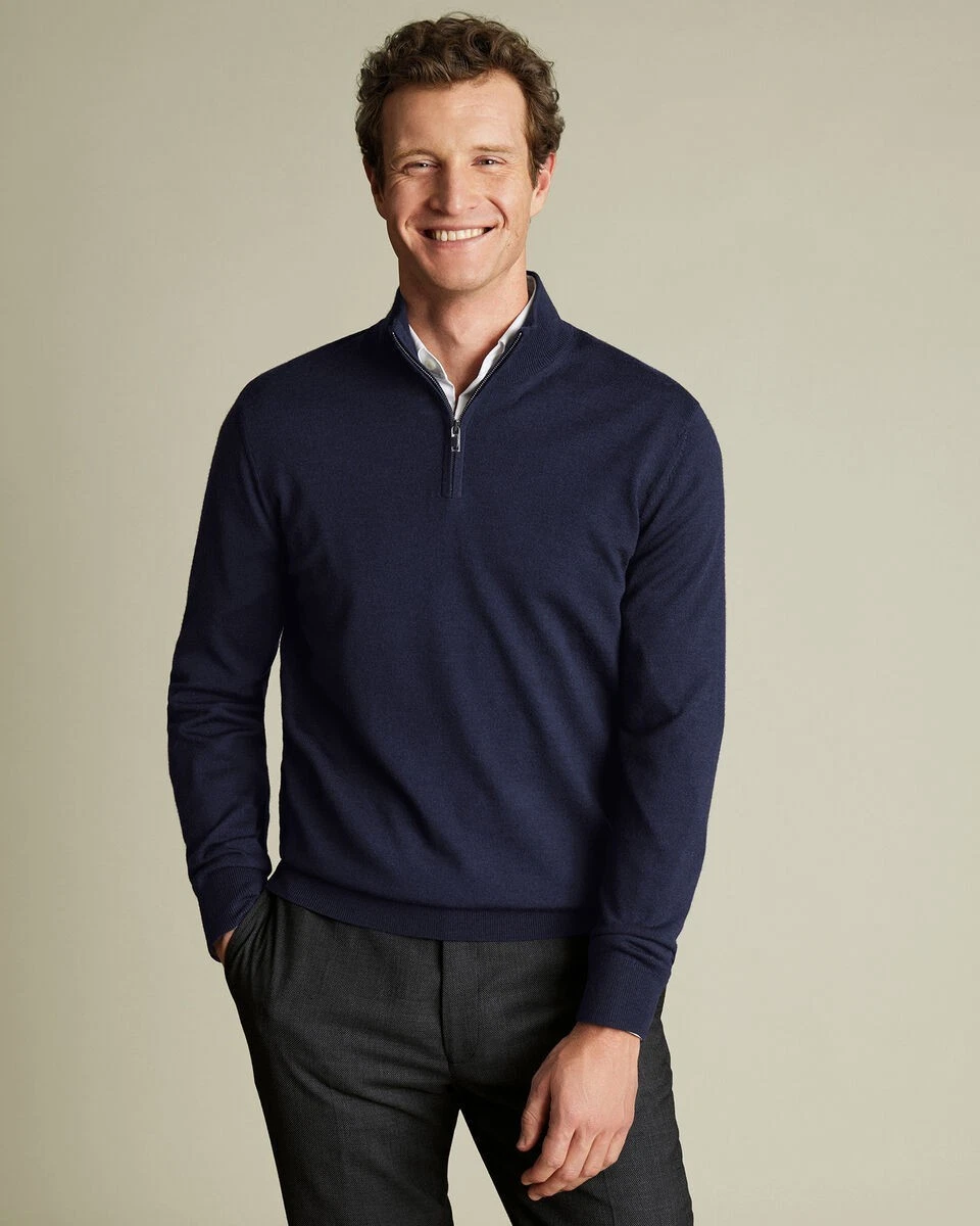 Mens Merino Wool Quarter Zip Sweater Navy Size L Lightweight Pullover Casual
Opens in a new window o