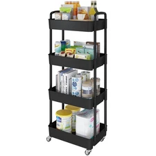 4-Tier Rolling Cart with Wheels,Multifunction Utility Storage carts, Kitchen ...