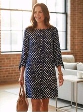 Tahari Arthur S. Levine Navy White Geometric Bell Sleeve Shift Dress Size 4
