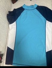 Lands' End Boys' XL Rash Guard - Turquoise/Navy white - Swim
