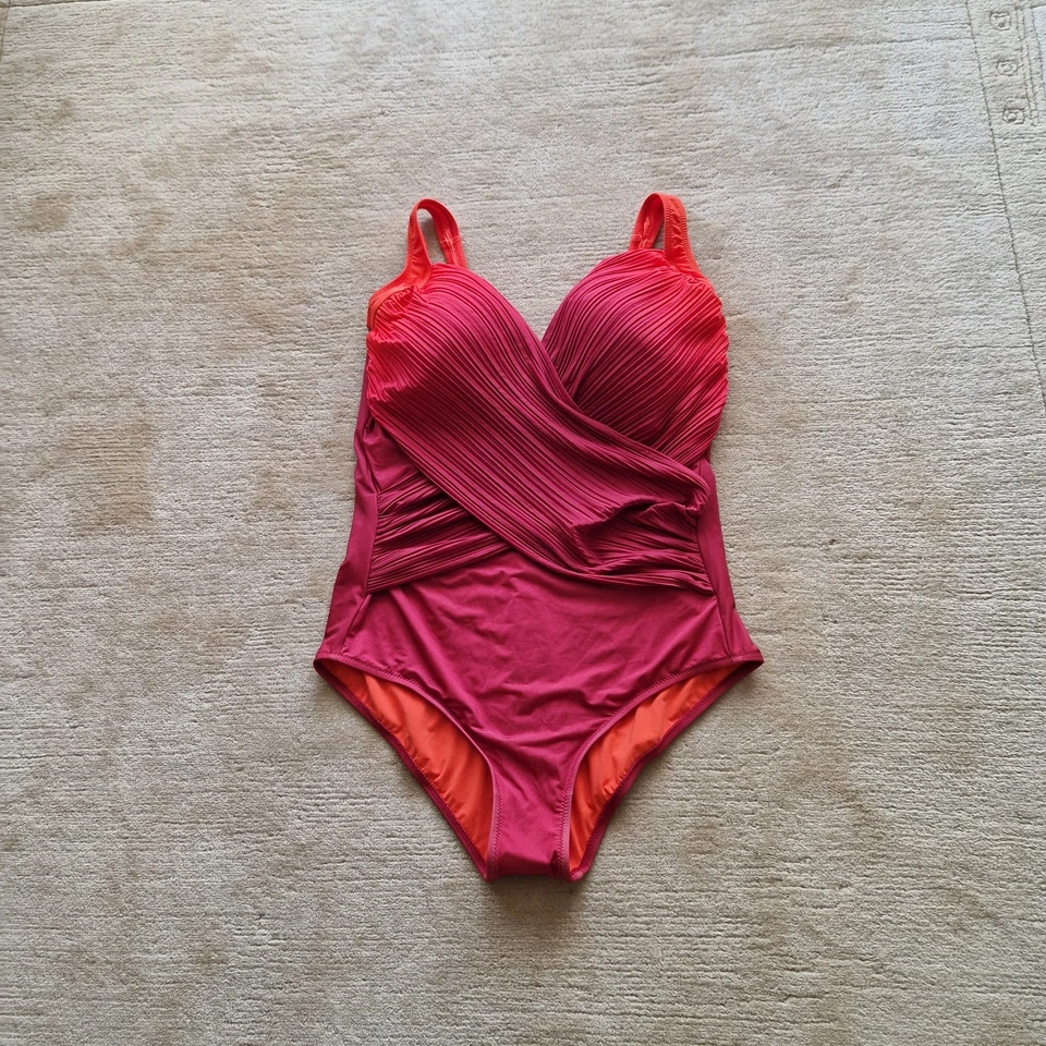 NEU! Class International Damen Push-Up-Bauch-Weg Badeanzug Wickel Optik 42E Pink - Bild 2 von 4