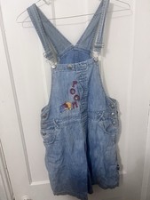 Vintage 90s Embroidered Disney Winnie The Pooh Short Overalls Size Large- READ