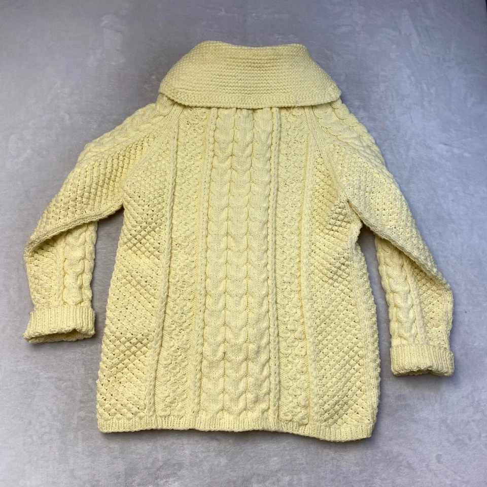 Cárdigan tejido vintage suéter cable chal cuello botón delantero mujer amarillo Foto 4 de 4