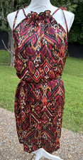 Shein Women's Halter Dress Size XL Sleeveless Boho Tribal Print Red Black Orange