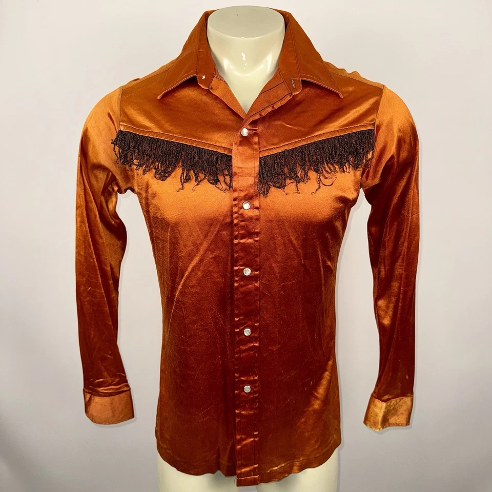 Camisa De Colección Años 60 70 Perla A Presión Flecos Rockabilly Vaquero Occidental Gaucho Para Hombres Grande Foto 2 de 4