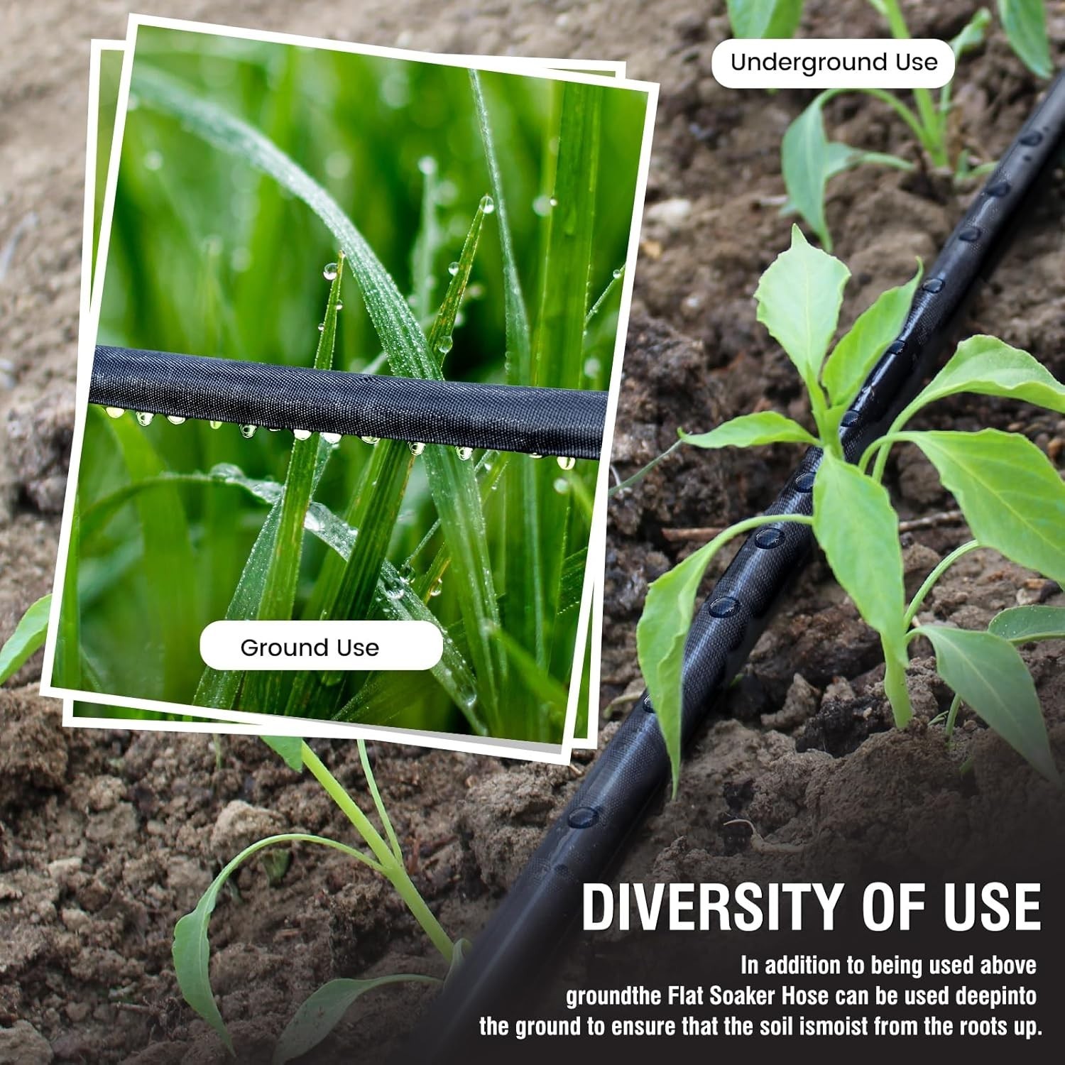 Soaker Hose - Flat 100 FT for Garden Beds Hoses with Heavy Duty Double Layer