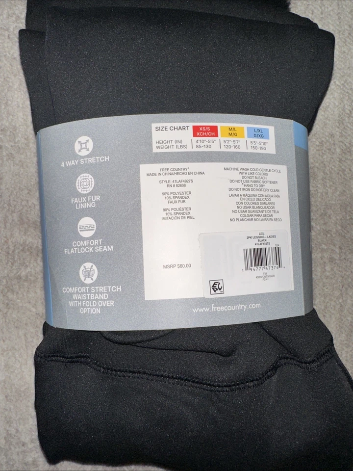 Nuevo Leggings Forrados de Piel Sintética Free Country Damas 2 Pares L/Xl Foto 3 de 4