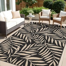 Waterproof Outdoor Rug 5x8 ft, Reversible Outdoor Plastic Straw Rug with Leaf...