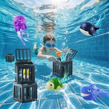 Pool Summer Diving Toys for Kids, Underwater Swim Game Set with 6 Blue
