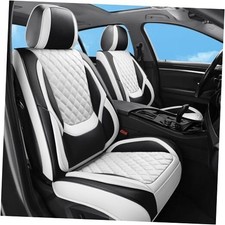 Car Seat Covers Full Set, Luxury Leather Waterproof Non Black White-Full Set