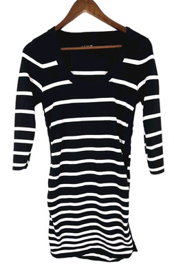 Rag & Bone Small Sara Black White Striped Sheath Stretch Knit Dress 3/4 Sleeve