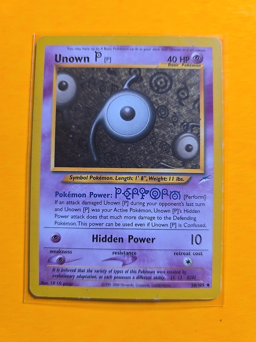 Unown [P] 58/105 - Neo Destiny Set - Pokemon Card - Excellent Condition