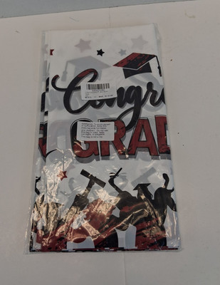 Graduation Plastic Tablecloths 3 Pack Red Black Cap Stars Party Decor NOS Sealed