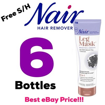 6 Nair Beauty Treatment 3 in 1 Leg Mask Brighten & Smooth Charcoal Unisex Lot
