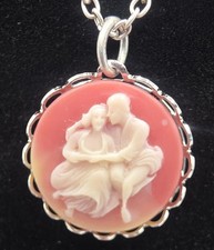 Vintage Cameo Pendant Necklace|Silver Tone Lady Cameo Necklace|Victorian Revival