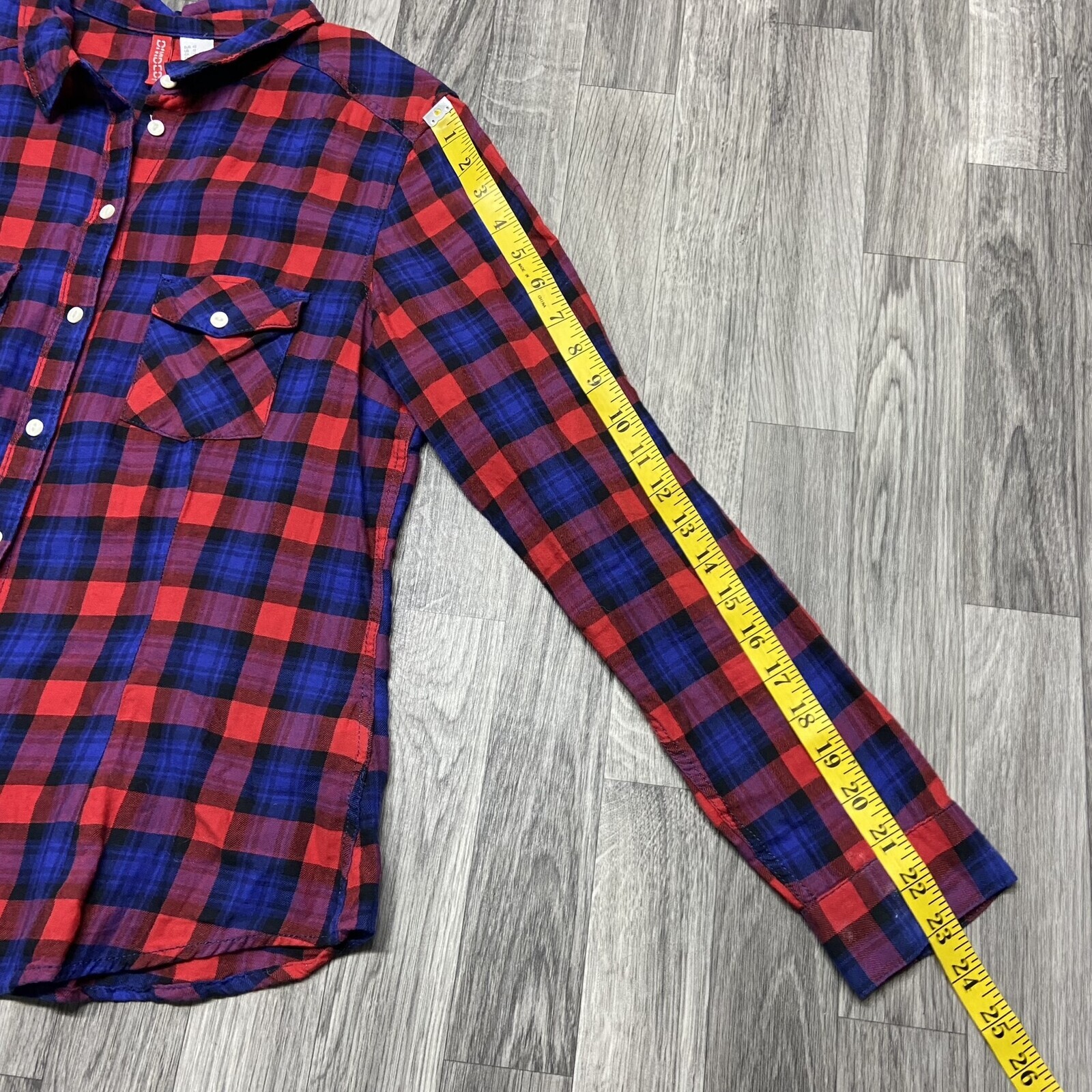 DIVIDED H&M Button Down Collared Red & Blue Plaid… - image 11