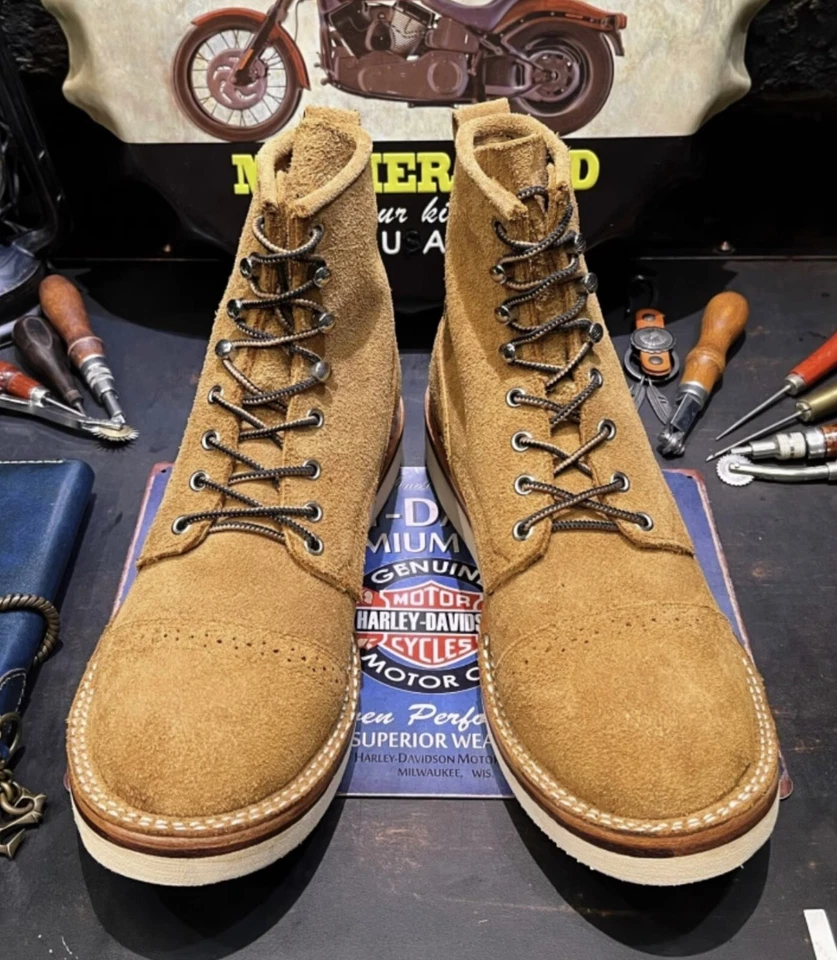 Handmade Goodyear Suede Genuine Leather Desert Boots Retro Round Toe Boots - Image 2 of 4
