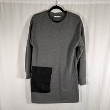 Zara Trafaluc Knee Length Dress Women's Small Grey Crew Neck Long Sleeve Pocket