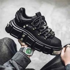 Fashion Men Leather Shoes Walking Thick Soled Punk Trendy Youth Clunky Boots