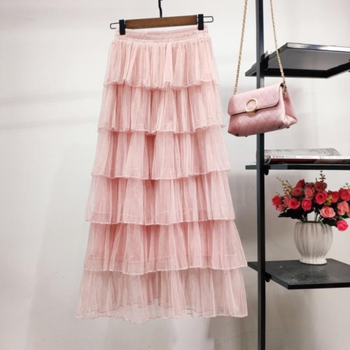 Women Mesh Long Skirt Tulle Tutu Layered Dress Elastic High Waist Pleated - Picture 10 of 24