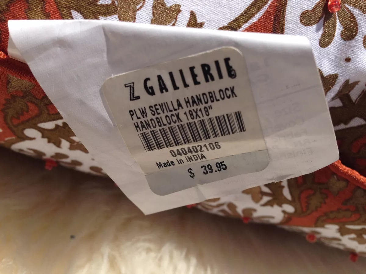 Z Gallerie Sevilla Handblock Beaded Orange White Throw Pillow
