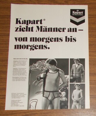 Seltene Werbung vintage KAPART zieht Männer an Unterwäsche Freizeitkleidung 1978