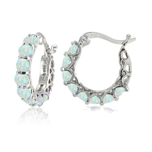 Sterling Silver Gemstone Birthstone Small Round Huggie Hoop Earrings - Picture 2 of 13