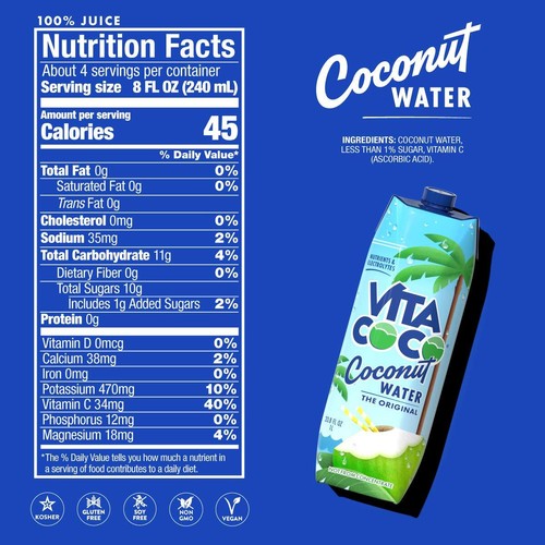 Vita Coco Coconut Water 33.8 Fl Oz Pack of 6 Natural Hydration Refreshing - Picture 6 of 7