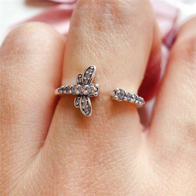 Sparkling dragonfly open ring deals