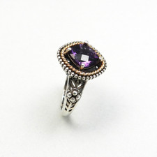 Natural Amethyst Ring in 925 Sterling Silver and Solid 14kt Yellow Gold