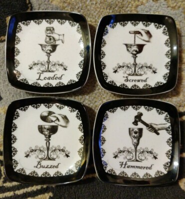 RARE! Sheree Burlington ''Drunk'' Thirstystone Black/Ivory Fun Novelty Coasters 