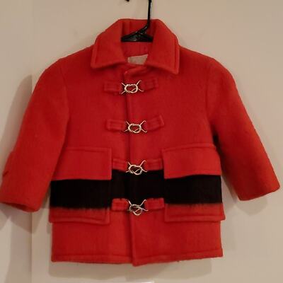 Vintage Hudson Bay 100% Wool Coat No Size Tag Red w/Black Stripe Detail