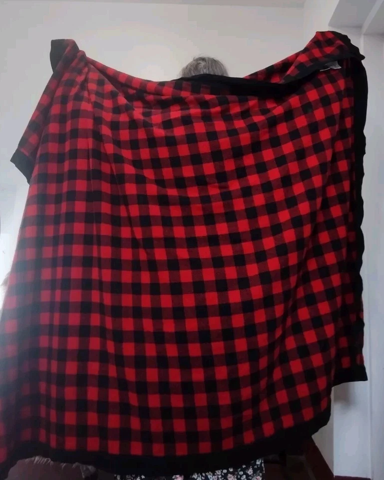 Manta vintage de pana a cuadros búfalo rojo y negro mezcla de lana tamaño doble  Foto 3 de 4