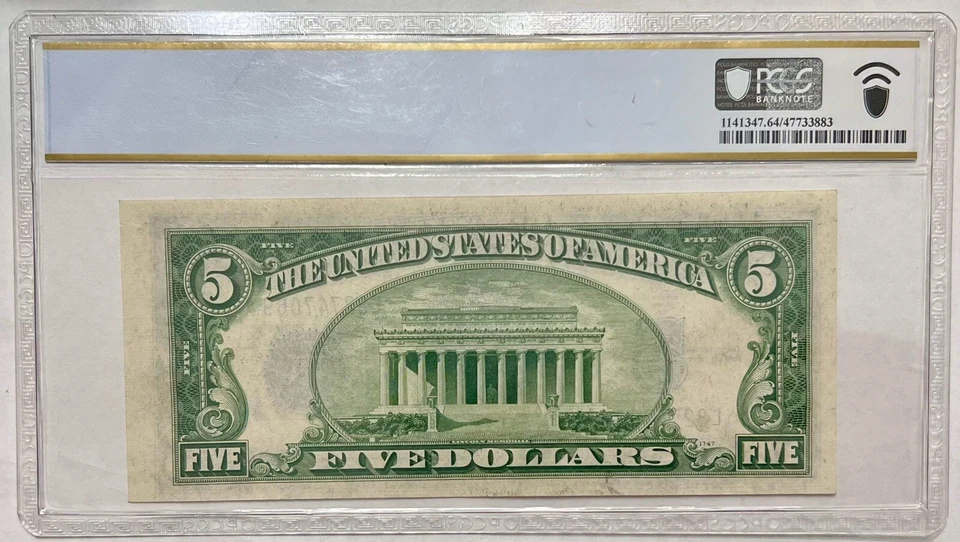 Five Dollar Silver Certificate 1934 B PCGS Choice Uncirculated 64 $5 FR 1652 - Image 4 of 4