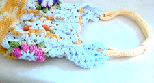 All HandMade Crochet Floral Shoulder Bag 13"x9" 14"  Drop Handle Lined Yellow
