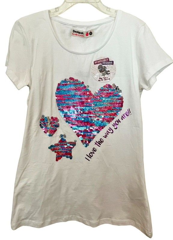 NWT Desigual Girls Reversible Sequins Top, 100% Cotton, sz 11-12