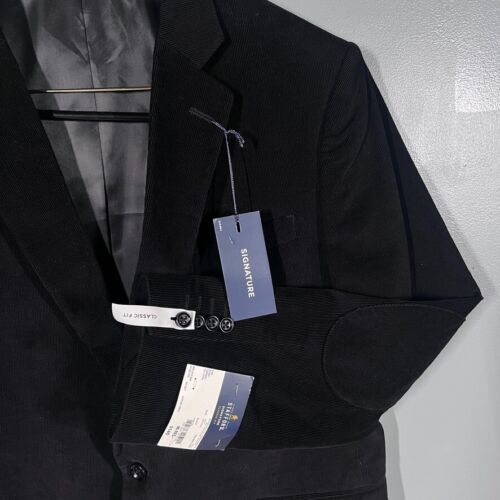 NEW Stafford Blazer Mens 46R Black Corduroy Elbow Patches Sport Coat MSRP$140 - Picture 2 of 16