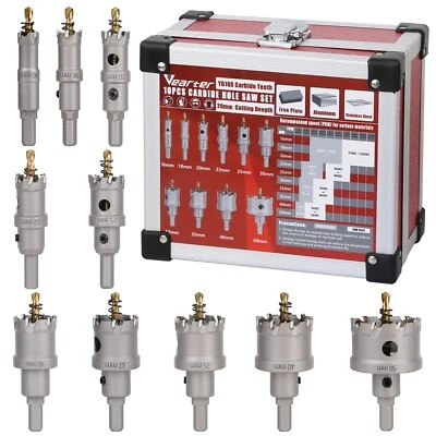 Vearter 16mm-50mm 10Pcs TCT Carbide Tipped Hole Saw Set Metal Drill Bit Kit