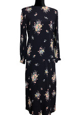 VTG Talbots Petites Matching Blouse Skirt Set Sz 2 Navy Floral Long Sleeve USA