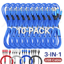 10Pack 3A 3 in 1 USB Fast Charging Cable For iPhone Type C Micro iPad Android LG