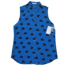 NWT Equipment Colleen in Blue Heart Print Sleeveless Silk Button Down Shirt S