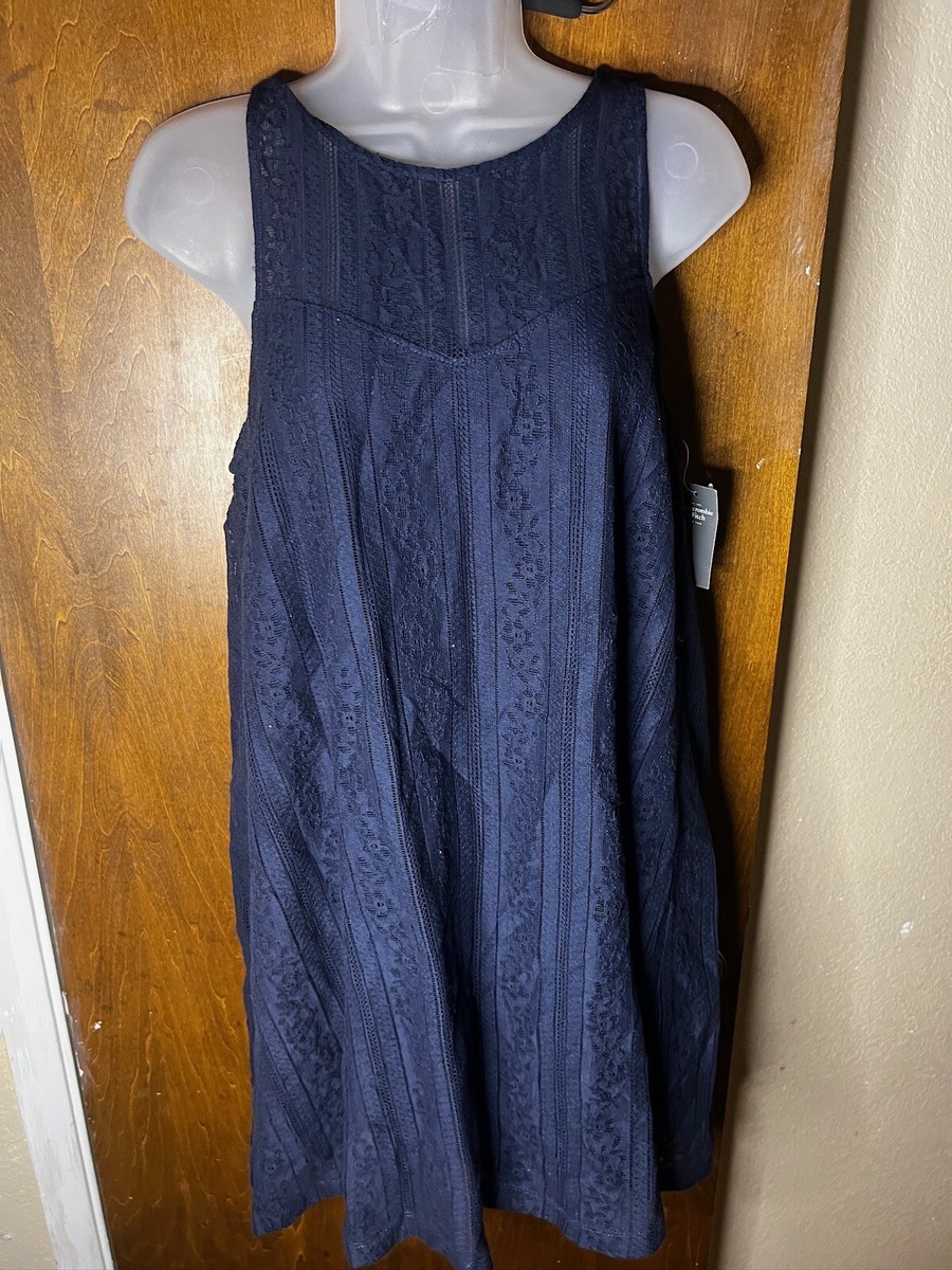 Abercrombie Fitch Sleeveless Lace Overlay Navy Shift Dress NWT Small | eBay