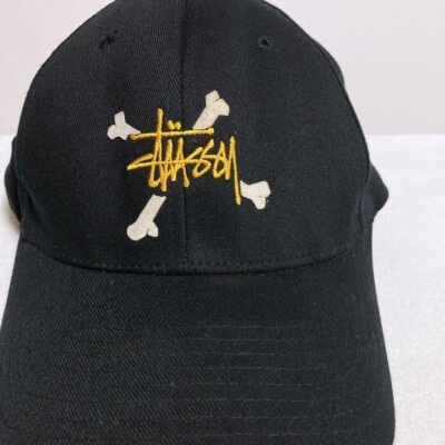 Used 80s 90s STUSSY Crossbones Cap (Black/White, Size L-XL, Rare
