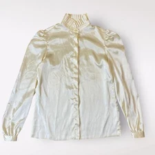 St. John Vintage 80’s Cream Satin Blouse Pleated Collar Size 6