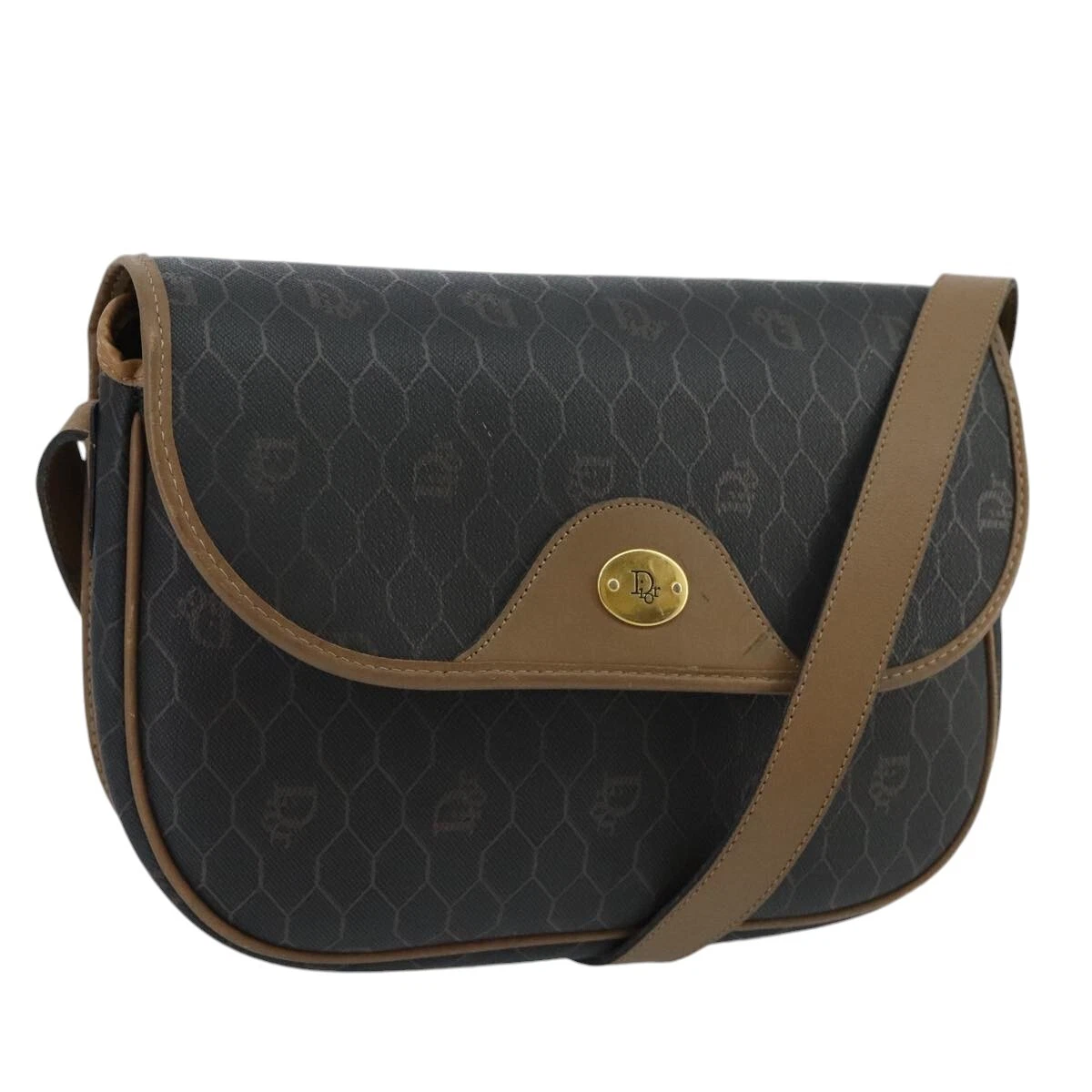 Sac bandoulière Christian Dior toile nid d'abeille PVC doré noir authentique 100296