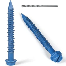 35-Pack 1/4"x2-3/4" Hex Head Concrete Screws with Drill Bit, No Pre-Drilling