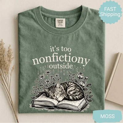 Cat Booktrovert Floral Comfort Tee Reader Bookworm Gift