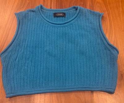 CIDER Cropped Sweater Womens Size S Small Blue Sleeveless Ribbed Stretch Top  