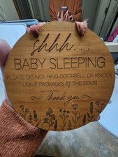 Wooden Door Sign Boho Baby Sleeping Sign For Home Or Small Business